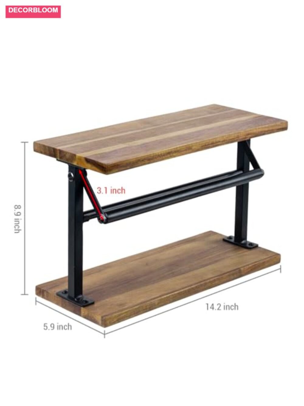 Acacia Wood Paper Towel Holder with Top Shelf and Matte Black Metal Frame - Picture 2 of 6